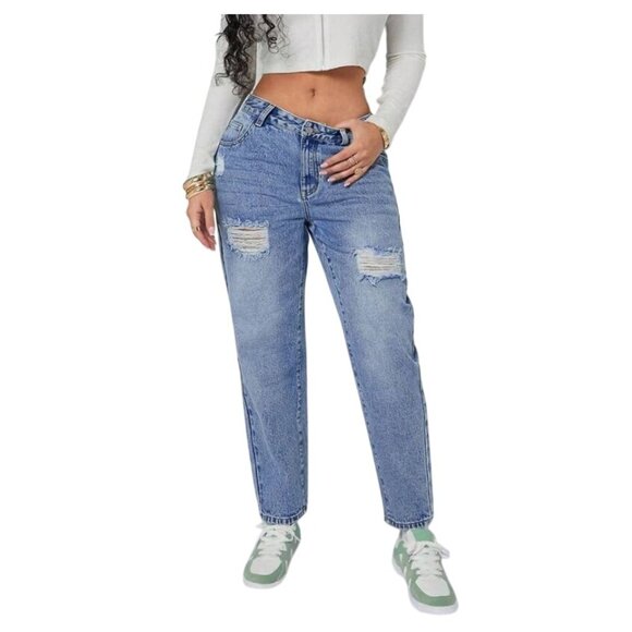 SHEIN SXY Women's Ripped Pocket Casual Straight‎ Leg Jeans in Blue - Size 30x32 - Picture 1 of 5
